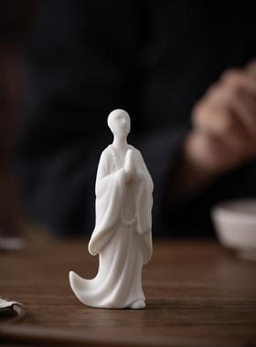 中国禅宗陶瓷无相佛僧饰品创意白瓷人物小沙弥家茶室装饰