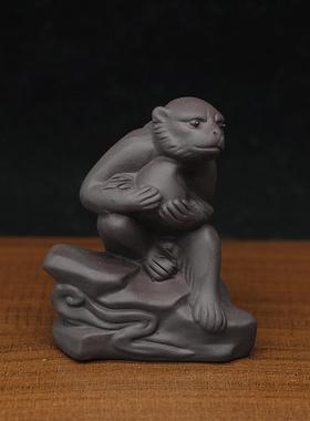 紫砂陶瓷十二生肖猴鼠龙摆件申子辰三合贵人工艺品中式家居风水局