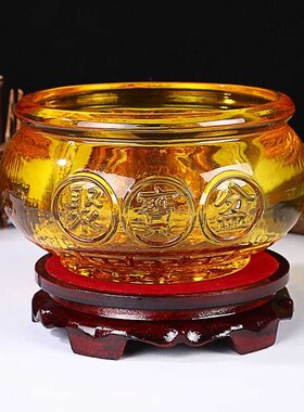 琉璃聚宝盆摆件鱼缸造景黄水晶琉璃元宝开业乔迁礼品客厅家居装饰