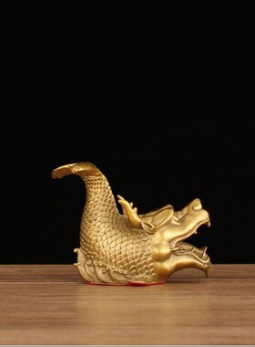 鸱吻摆件厨房黄铜龙头鱼鳌鱼瑞兽螭吻铜器摆件龙鱼家居饰品工艺品