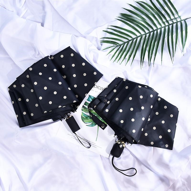 日系小清新自动伞k简约圆点创意黑胶防晒遮阳伞加印logo雨伞广告 - 图0