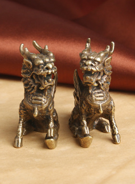 中式摆件纯铜的财富麒麟80mxm居家用窗子下面送子摆件一对黄铜阳