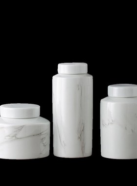 仿大理石陶瓷罐家居饰品摆件客厅陶瓷花器瓷瓶摆件客厅餐桌干花
