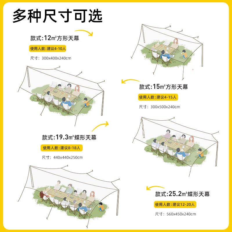 黑胶天幕帐篷户外露营防晒防雨涂层便携天幕布八角蝶形野营遮阳棚,淘宝优惠券,粉丝福利购,淘宝优惠卷