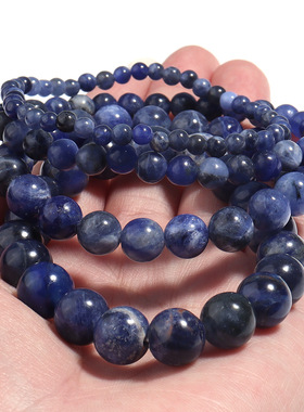 跨境天然蓝纹大颗圆珠手链男女百搭弹力手串厂家批发手工制作