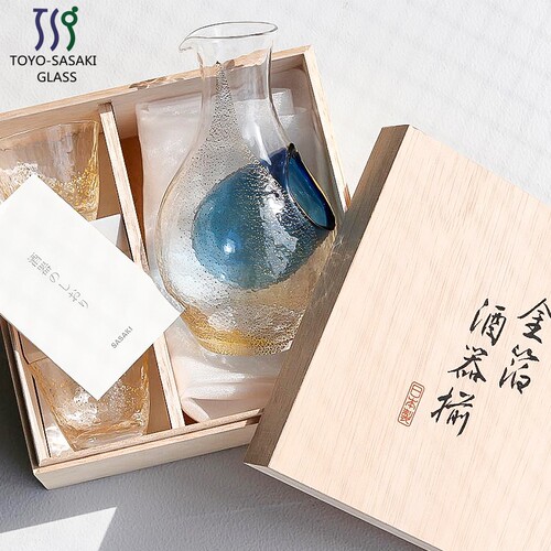 日本进口东洋佐佐木水晶玻璃清酒杯温酒壶日式冷酒壶金箔酒具套装 - 图1