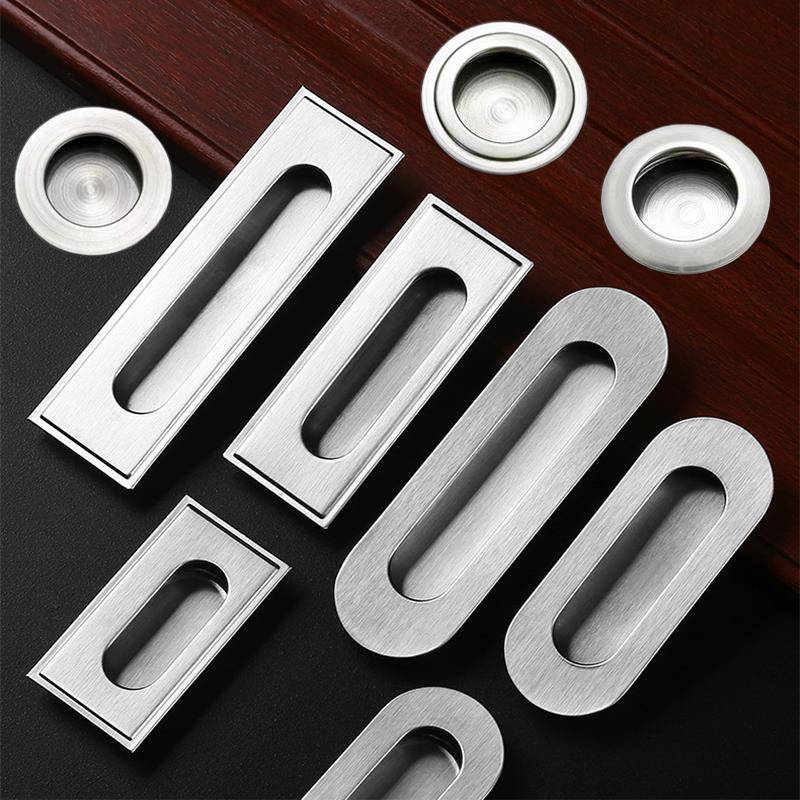 Stainless steel concealed handle sliding door cabinet door wardrobe invisible embedded handle trash can chassis embedded concealed buckle handle