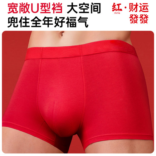 舒小朵红色本命年男士内裤新年结婚红内裤2025新款男平角裤舒朵 - 图3