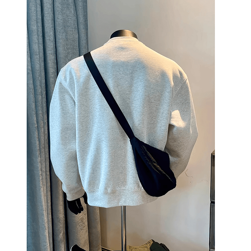 黑色重磅加绒圆领卫衣男秋冬美式复古正肩长袖T恤内搭打底衫上衣