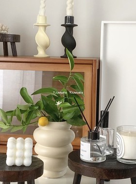 TJJ丨复古做旧小板凳绿植盆栽增高架高脚迷你实木圆形置物花盆架