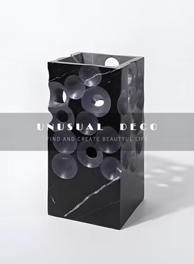 UNUSUAL 现代极简样板间大理石镂空方口花器餐桌蜡烛酒杯组合摆件