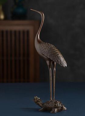 全铜龟鹤仙鹤摆件寿星送老人祝桌面寿工艺品客厅电视柜家居装饰品