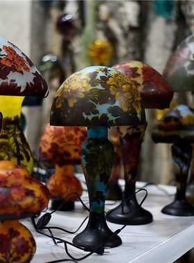 法式高端设计大师Galle浮雕彩色葛蕾琉璃台T灯收藏艺术品摆件