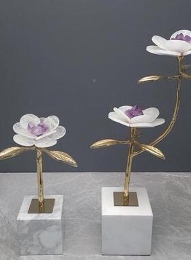 轻奢现代然水晶铜摆大理石天石家居装饰品件客厅电视柜样CEF板房