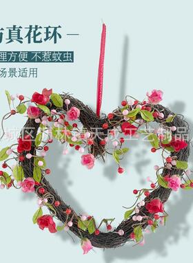 205新款饰情人节心形红果花环2门挂爱心藤圈-211装饰商场橱窗场景