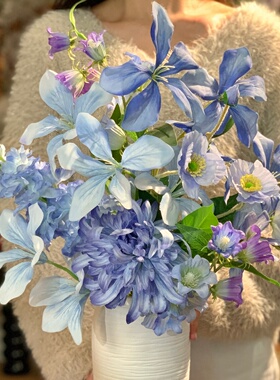 梦幻蓝色仿真花束客厅花瓶仿真花