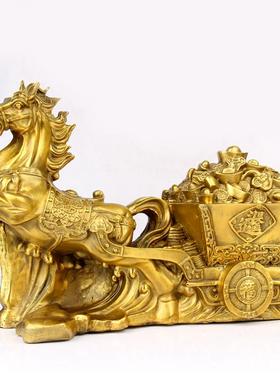 铜日进斗金马拉车摆件铜马拉元宝摆件铜马拉车摆件铜马