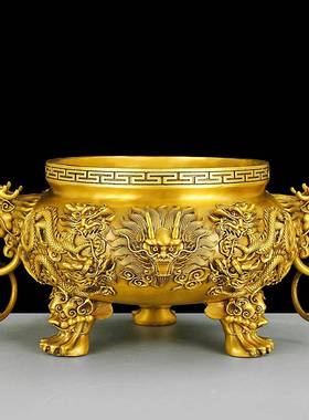 铜香炉九龙鼎摆件大号居家用客厅熏炉室内中式佛堂祠堂双龙聚宝盆