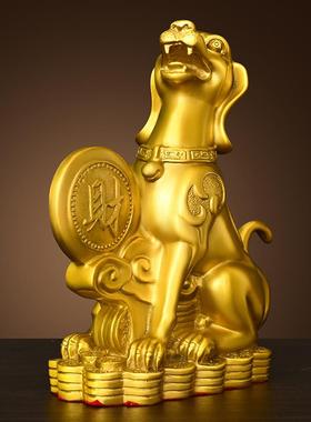 纯黄铜狗摆件生肖狗坐地生财狗西北缺角补角家居客厅办公室装饰品