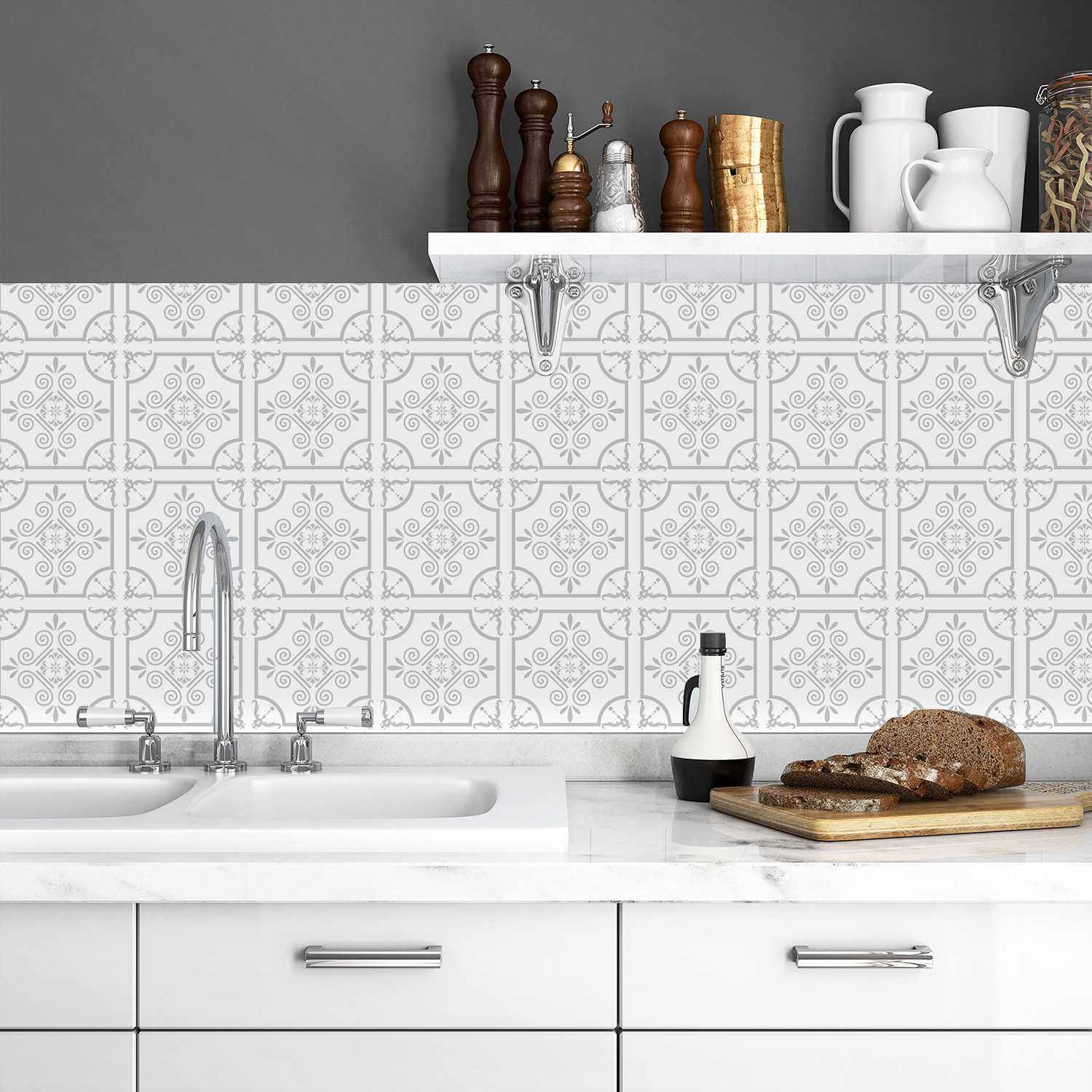 PVC黑胶墙贴自粘 厨房防油防水地板贴纸不透光浅灰花纹,淘宝优惠券,粉丝福利购,淘宝优惠卷