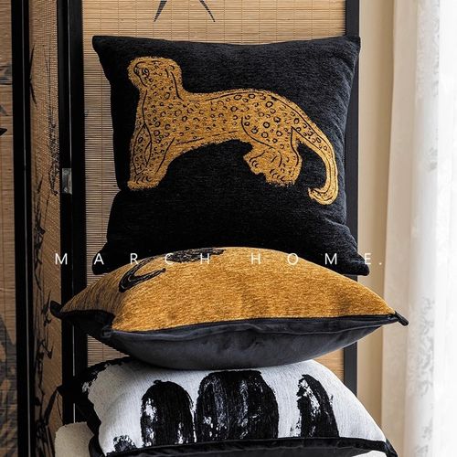 轻奢复古黑绿色系组合抱枕新中式刺绣竹纹抱枕民宿中古靠垫腰靠枕 - 图1