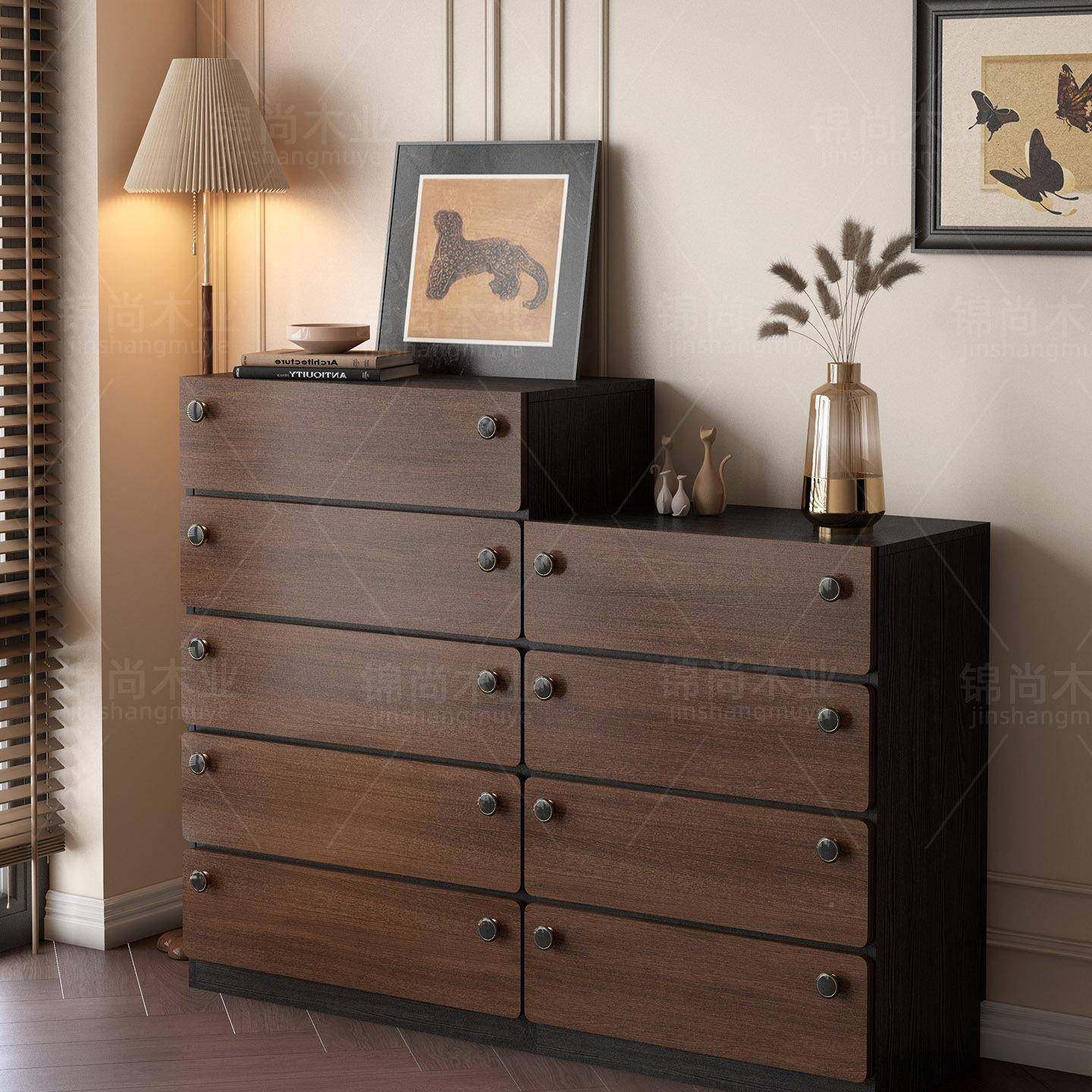 木斗柜胡桃色卧室靠储物柜客厅抽985屉柜大墙容实量复斗古床尾六,淘宝优惠券,粉丝福利购,淘宝优惠卷