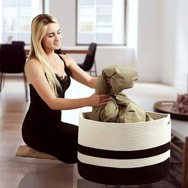 装饰编织棉绳篮洗衣篮婴儿和储物篮儿童洗衣篮毛巾篮超大收纳筐子,淘宝优惠券,粉丝福利购,淘宝优惠卷