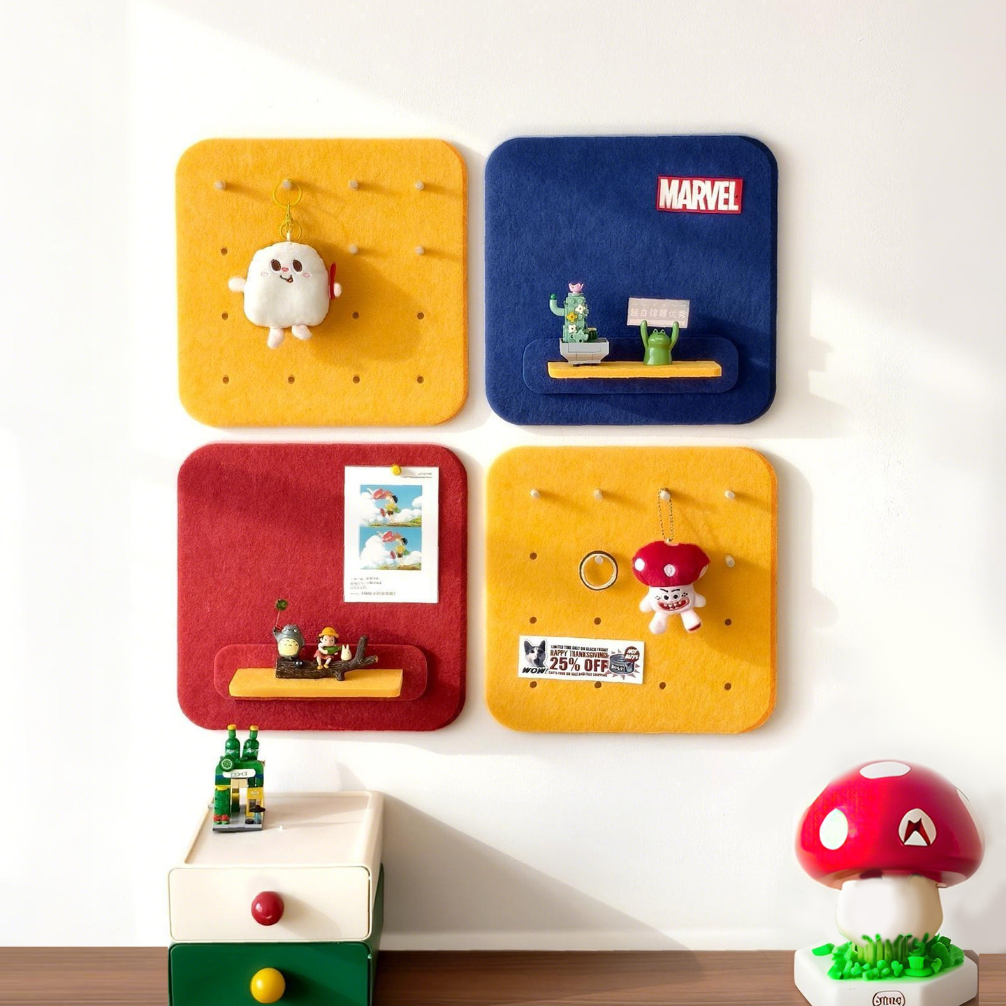 自粘毛毡板多巴胺墙贴家居装饰照片墙桌面收纳置物架洞板免打孔,淘宝优惠券,粉丝福利购,淘宝优惠卷