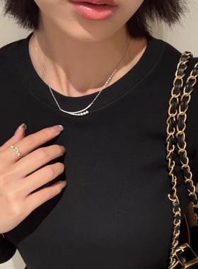 元 版正 白月光小众设计S925纯银微笑满钻珍珠锁骨链高级轻奢项链