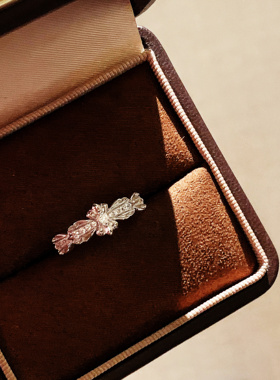 法式经典迷你开口925纯银十字花戒指镶钻小众轻奢时尚可调节指环