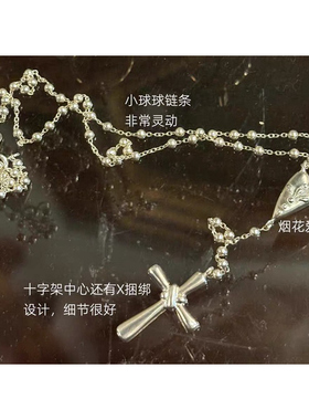 韩国首饰S925纯银爱心十字架项链女长款小众设计高级感毛衣链