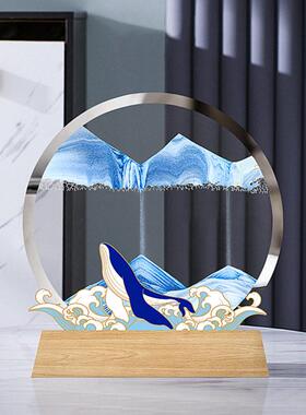 3D流沙画 客厅沙漏玻璃摆件办公室创意装饰 小夜灯立体山水流沙画