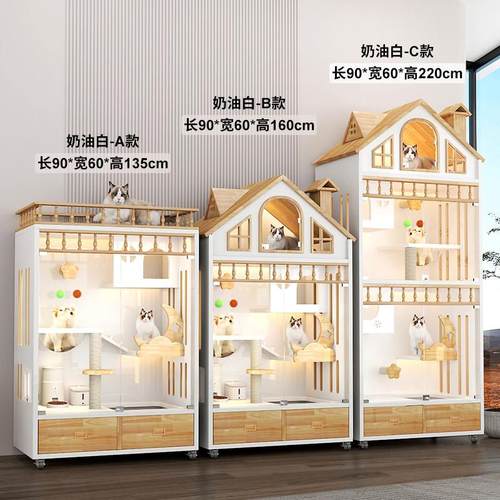 猫别墅实木猫笼家用室内尖顶猫屋猫房子大型猫舍窝猫笼子全景猫柜 - 图1