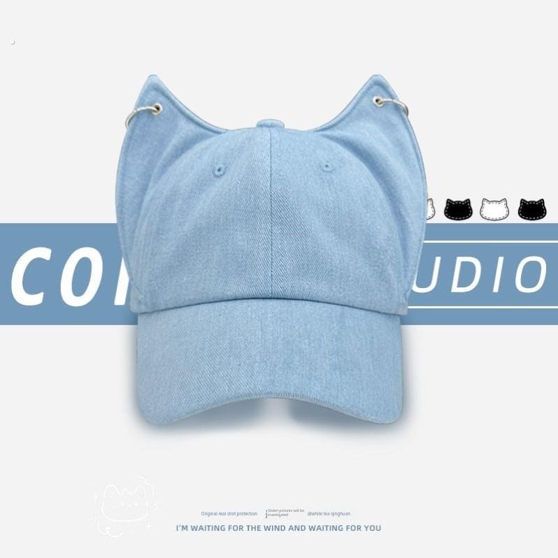 时髦狐狸耳朵牛仔鸭舌帽子男女同款春夏个性小众弯檐鸭舌帽百搭潮 - 图0