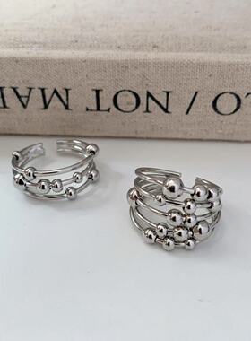 韩国东大门热卖款韩版小众设计感多层线条串珠戒指简约感指环