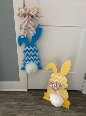 木制复活节兔子装饰挂件 春季家居教室DIY工艺品木质木片挂件