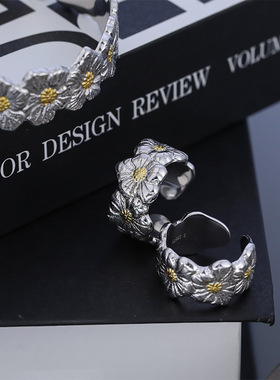 跨境热卖雏菊栀子花纯银戒指女新款开口设计意大利布家小红书