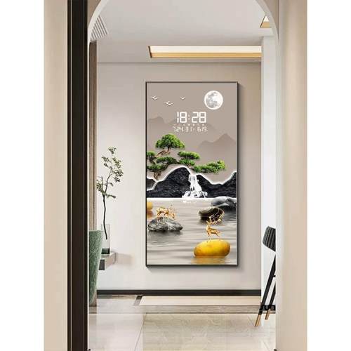 流d水过JMB生财玄新关装饰画le灯画中式道走廊挂画万年历时钟表挂 - 图1