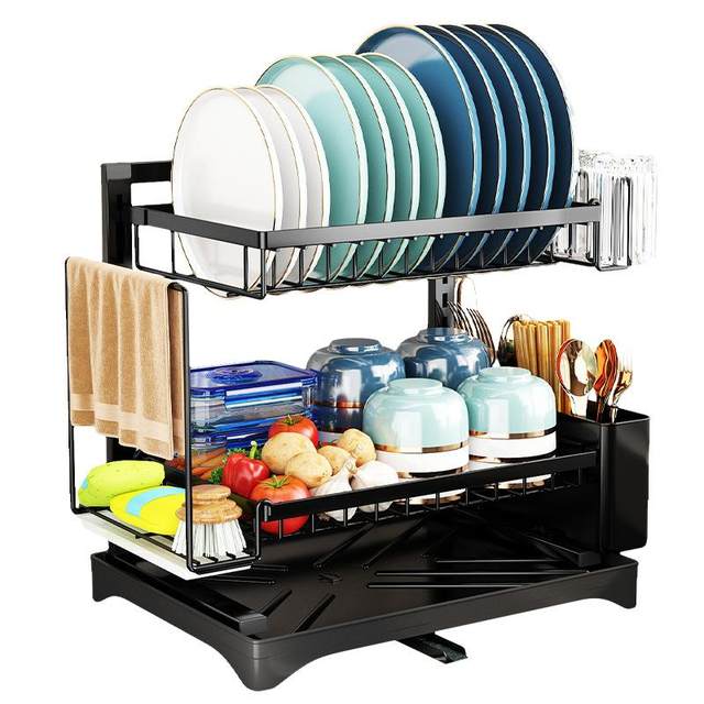 Cross-border drainage dish rack kitchen tableware rag plate drying rack storage household double-layer adjustable bowl rack