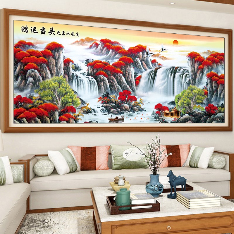 鸿运当头十字绣2020新款线绣客厅大幅山水画流水生财自己绣手工 - 图3