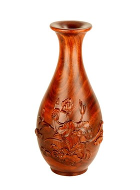 桃木花瓶雕刻荷花花瓶摆件桃木工艺品家居客厅办公桌面装饰品礼物