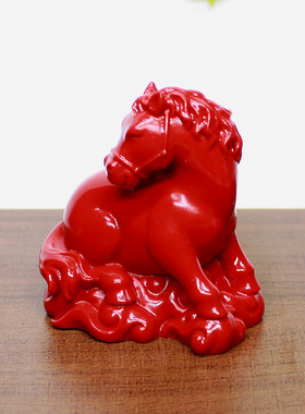 中式复古风朱砂卡通小马宝莉小号桌面摆件生肖马红马红砂一马当先