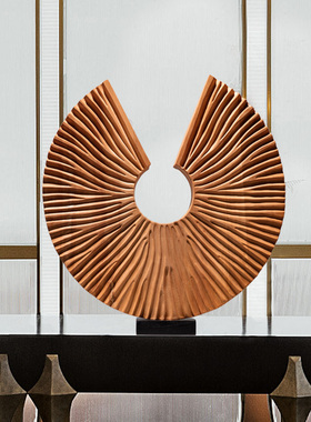 抽象木雕工艺品桌面摆件样板房艺术装置玄关装饰品售楼处雕塑摆设