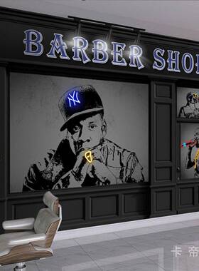 理发店墙面装饰画美发馆barbershop发型屋挂画美式潮流嘻哈风壁画