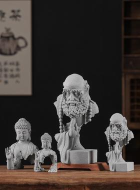 中式青砂石释迦摩尼佛如来佛像鱼缸造景园艺桌面茶室茶宠装饰摆件