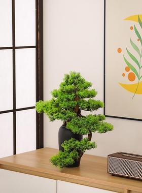 新中式彷真迎客松摆件玄关客厅办公室绿植盆栽家居装饰品花瓶造景