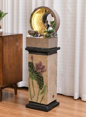 新中式圆形小水幕墙流水屏风山水景观风水轮招财摆件假山喷泉水景