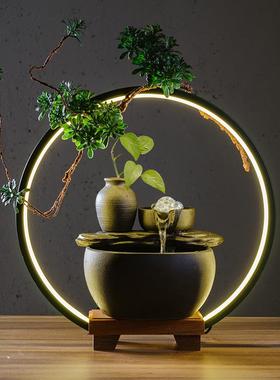 桌面小型流水摆件循环水景风水轮水晶球喷泉陶瓷加湿器简约小鱼缸