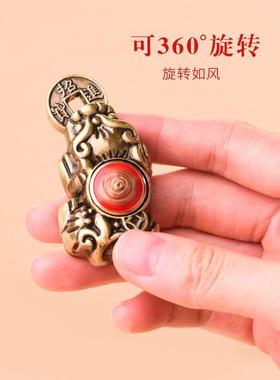 黄铜文玩手把件招财貔貅客厅桌面玄关办公室摆件工艺品可转动解压