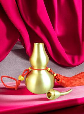 纯黄铜葫芦挂件开口空心二黑位摆件开盖黄绳礼祝福门厅办公室挂饰